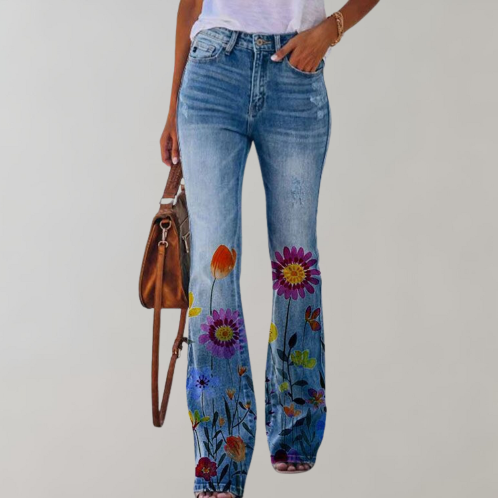 Elnor™ | Jeans med Vide Ben og Blomstermønster