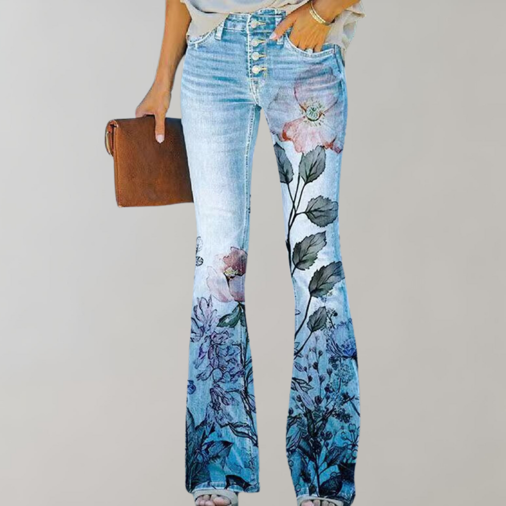 Elnor™ | Jeans med Vide Ben og Blomstermønster