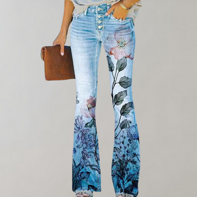 Elnor™ | Jeans med Vide Ben og Blomstermønster