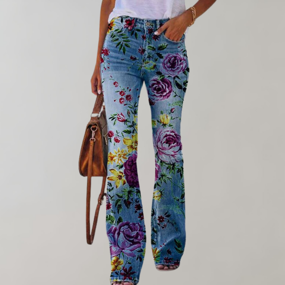 Elnor™ | Jeans med Vide Ben og Blomstermønster