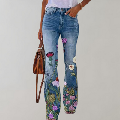 Elnor™ | Jeans med Vide Ben og Blomstermønster